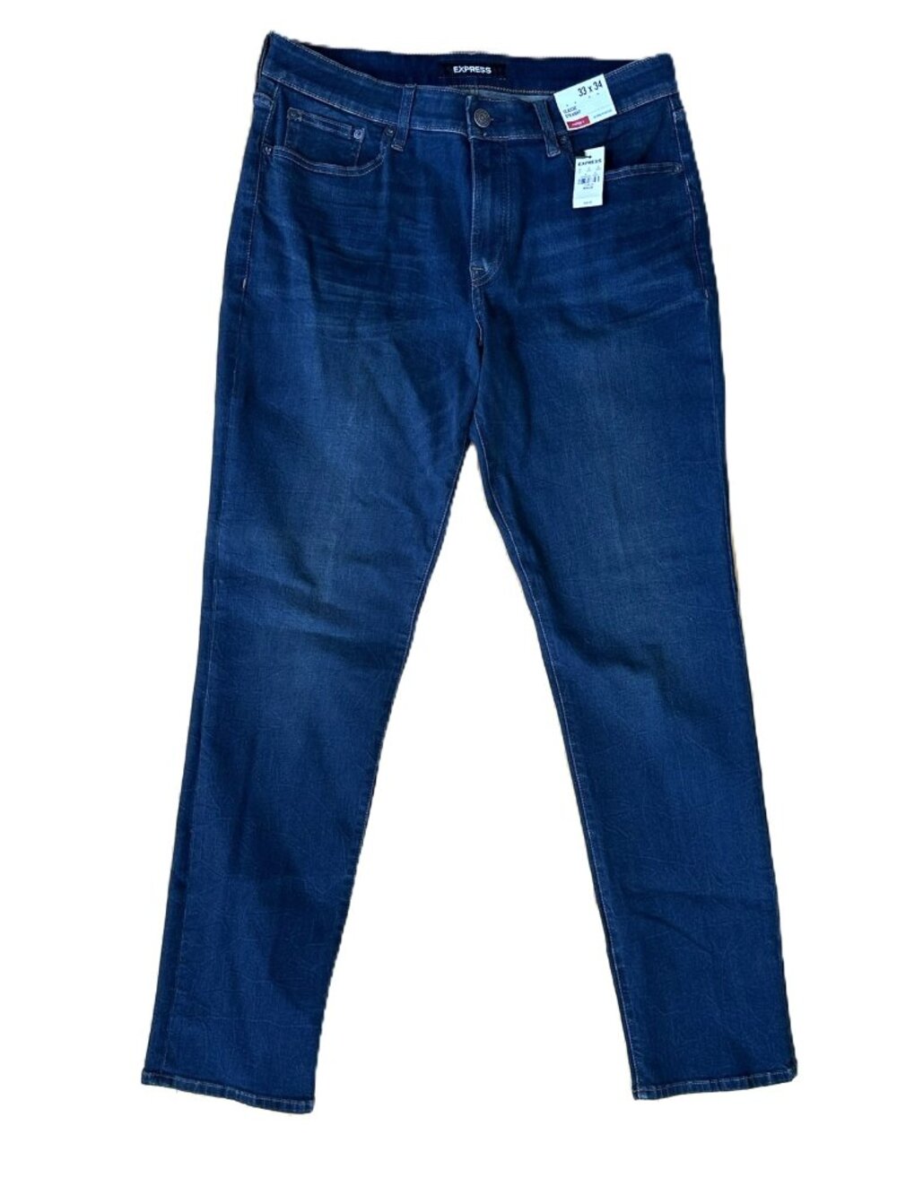 Men's NWT Express 33x34 Classic Straight-Leg Jeans Stretch Dark Blue 5 pocket